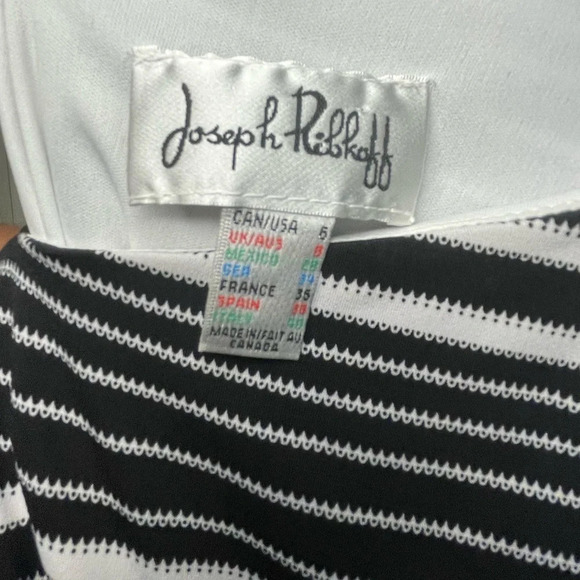 Joseph Ribkoff Striped Dress Asymmetrical Straps Black White Side Zip Size 6 - Picture 3 of 5